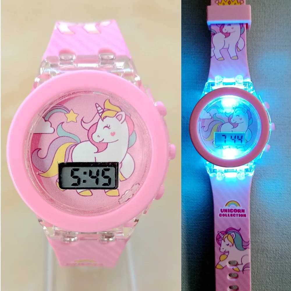 Unicorn of cartoons Children's Watches Collection Digital Electronic Flash Glow Up Light Colorful watch for girls Mickey Mouse