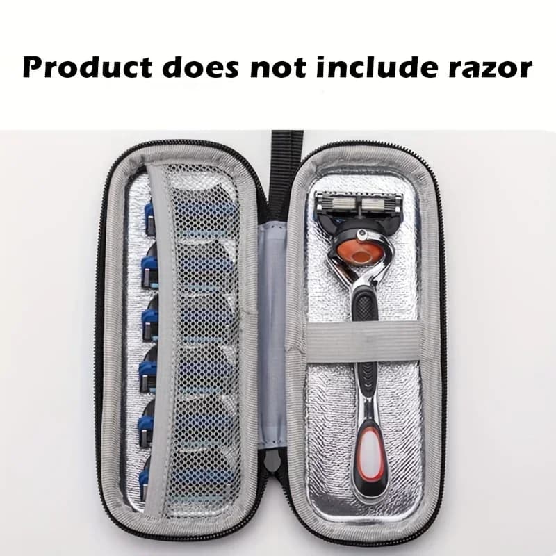 Custodia per rasoio rigida in EVA di ispirazione vintage: portatile e durevole, resistente all'acqua, facile da pulire, grigio/blu per rasoi, viaggi