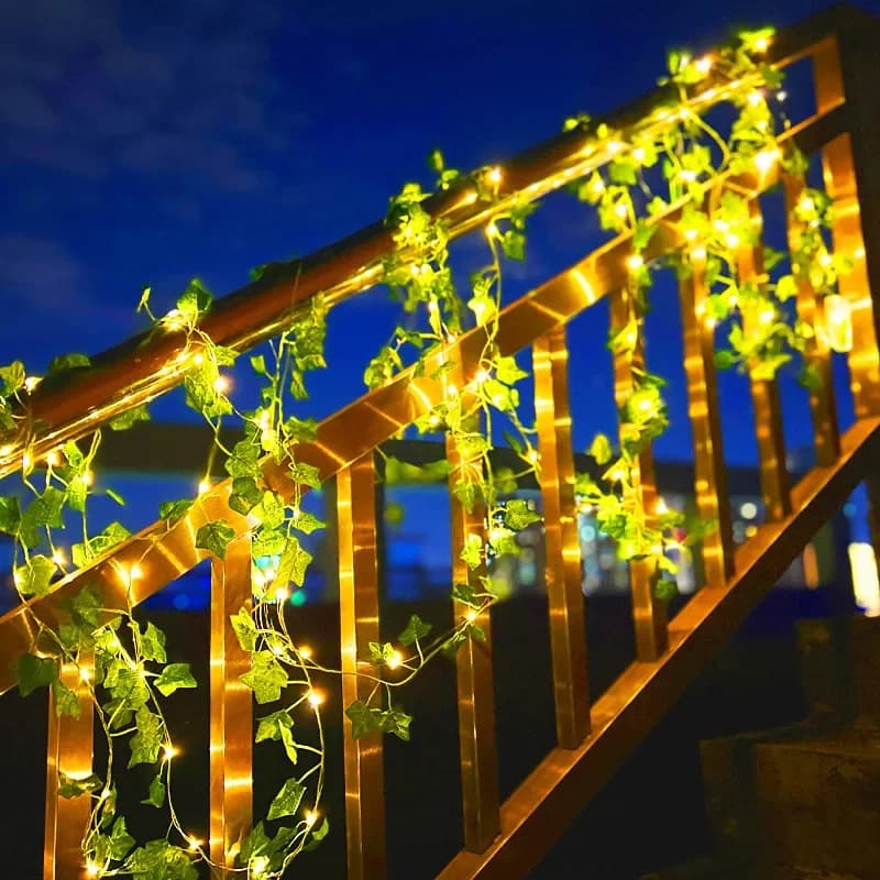 Stringa di foglie verdi Luce solare Vite edera Lucine Ghirlanda da esterno per giardino Festa Cortile Terrazza Decorazione di nozze