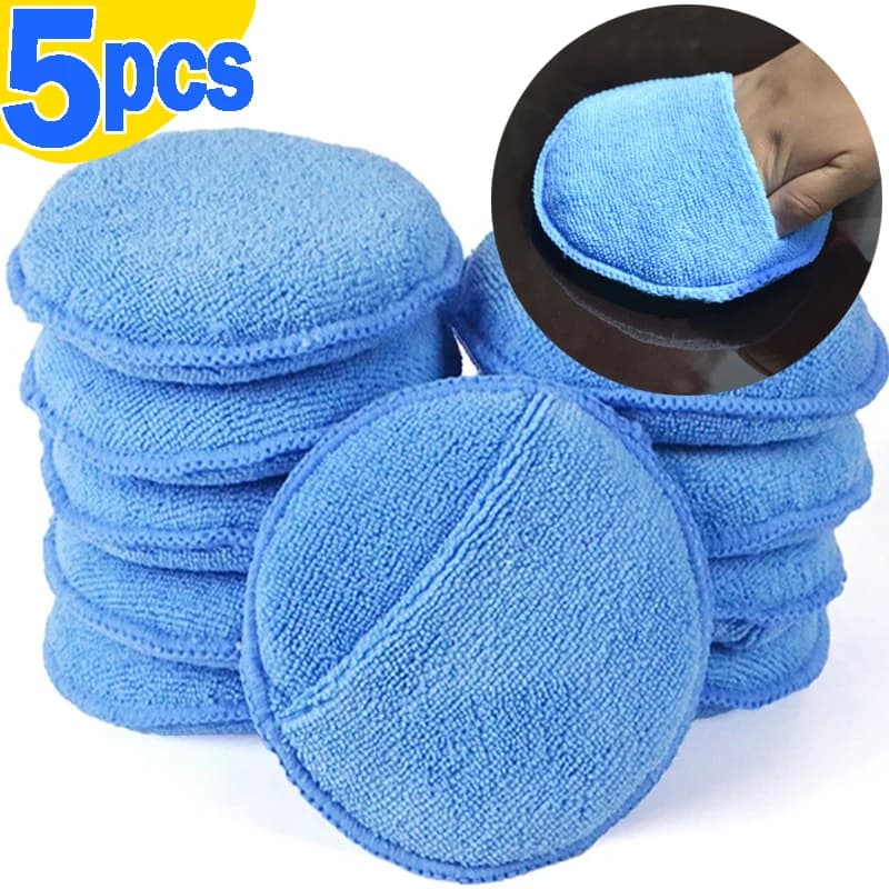 Spugne per lucidatura per ceratura per auto Spugne per applicatore di cera per dettagli auto da 5 pollici Spugne in schiuma in microfibra tascabile rotonda Strumenti per la pulizia dell'auto