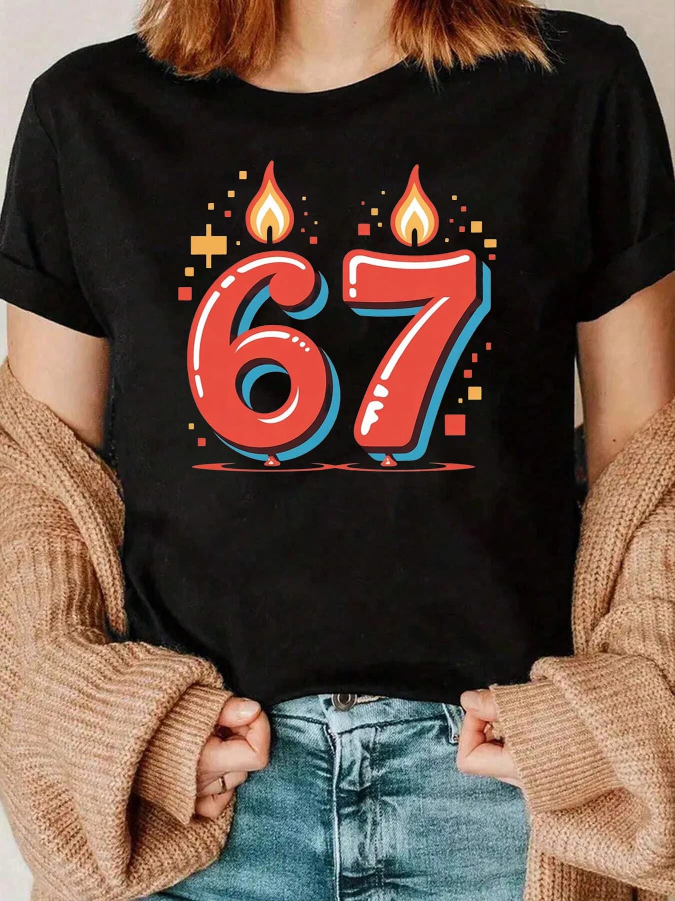 Candle 67 Birthday Design T-shirt Celebration Women's Party 220g