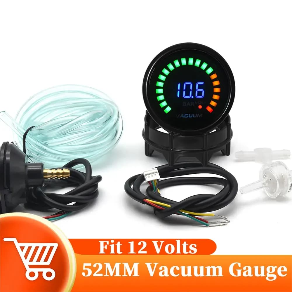 Manometro universale BAR 2 "52mm Supporto per misuratore di vuoto digitale Tazza di spurgo dei freni per auto da corsa 12V