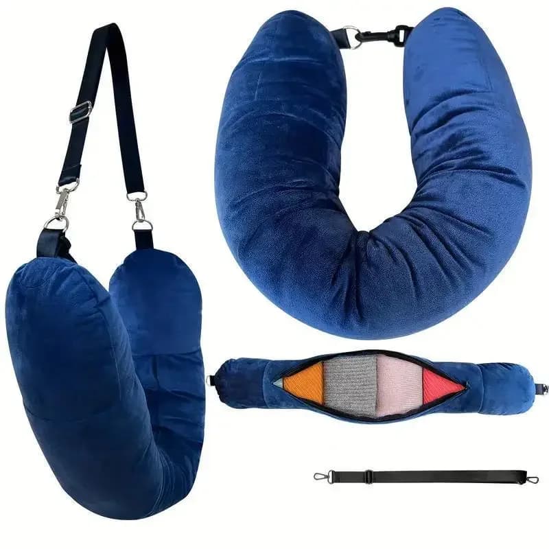 U-Shaped Pillowcase Crystal Fleece Neck Pillow Cover For Airplane Travel Travel Neck Pillow With Fillable Clothing Storage Bag