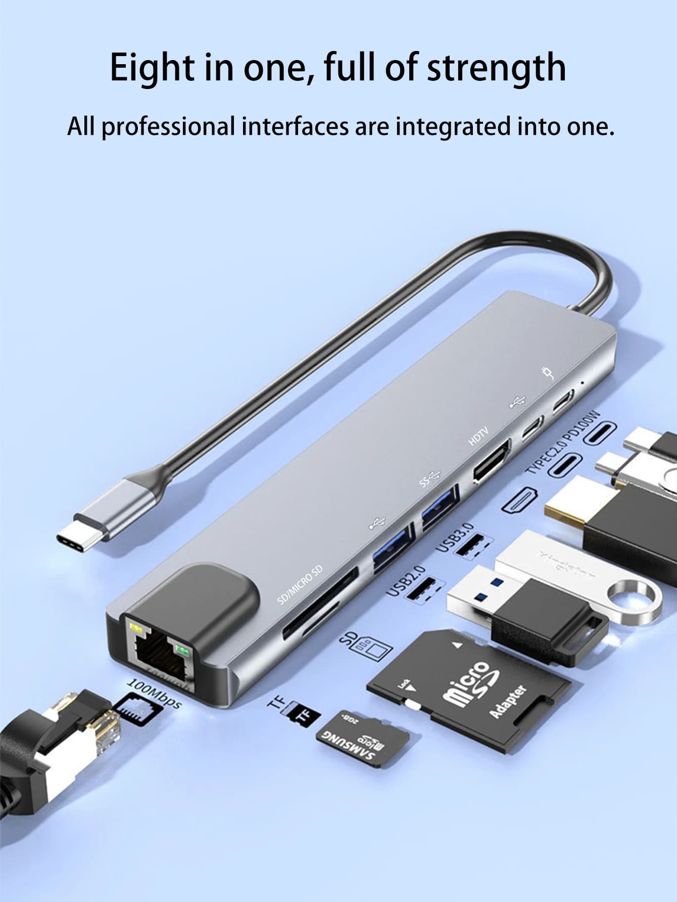 Docking Station All-in-One Type-C per Notebook, Unità USB Esterna, Disco Rigido, Lettore di Schede SD/TF, Espansione Multi-Interfaccia