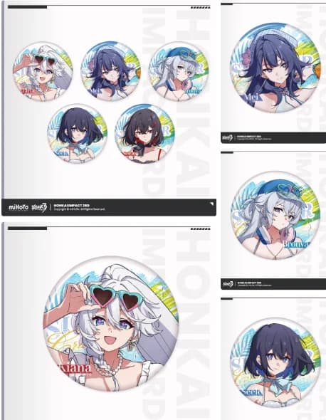 Distintivo ufficiale autentico Honkai Impact 3 Kiana Kaslana in latta, accessori per zaino, personaggi cosplay, regalo di Natale, regalo di Halloween