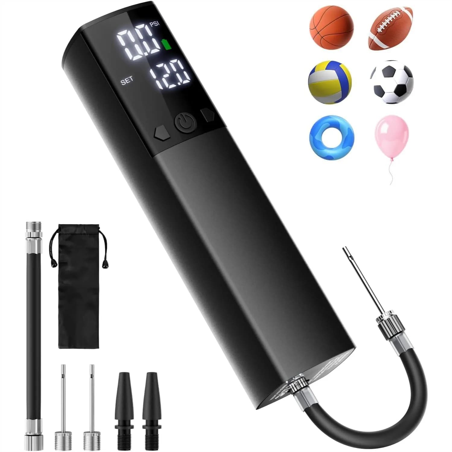 Pompa Elettrica per Palloni con Display LCD Digitale, Gonfiaggio Rapido Portatile per Basket, Calcio, Pallavolo, Manometro Preciso