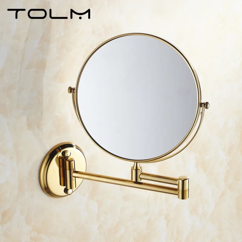 TOLM - Specchio da Bagno di Alta Qualità Dorato da 8 Pollici, Montato a Parete, Pieghevole, Bifacciale, Girevole, per Trucco