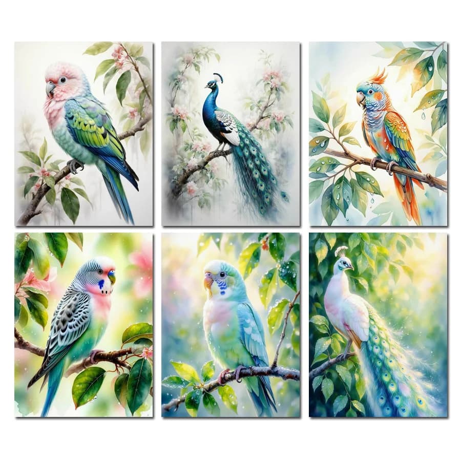 Fullcang Diy Diamond Painting Colorful Peacock and Parrot Full Drill Mosaic Embroidery Bird Picture Jewelry Cross Stitch Kits