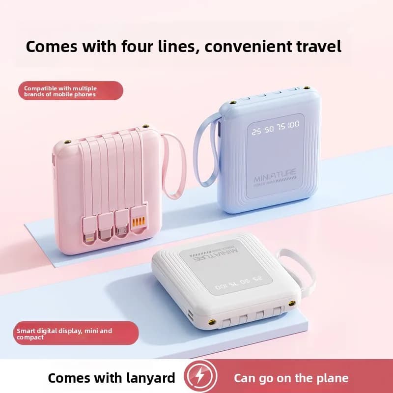 Mini Power Bank mobile portatile da 20000 MAh con cavo integrato per ricarica rapida e Power Bank adatto per la maggior parte degli elettronici