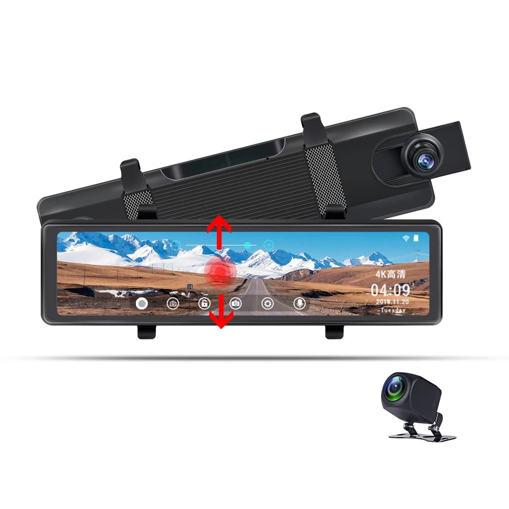 12 "DVR per auto 4K 3840*2160P Dash Cam Specchietto retrovisore Telecamera GPS Videocamera per auto Videoregistratore Parcheggio