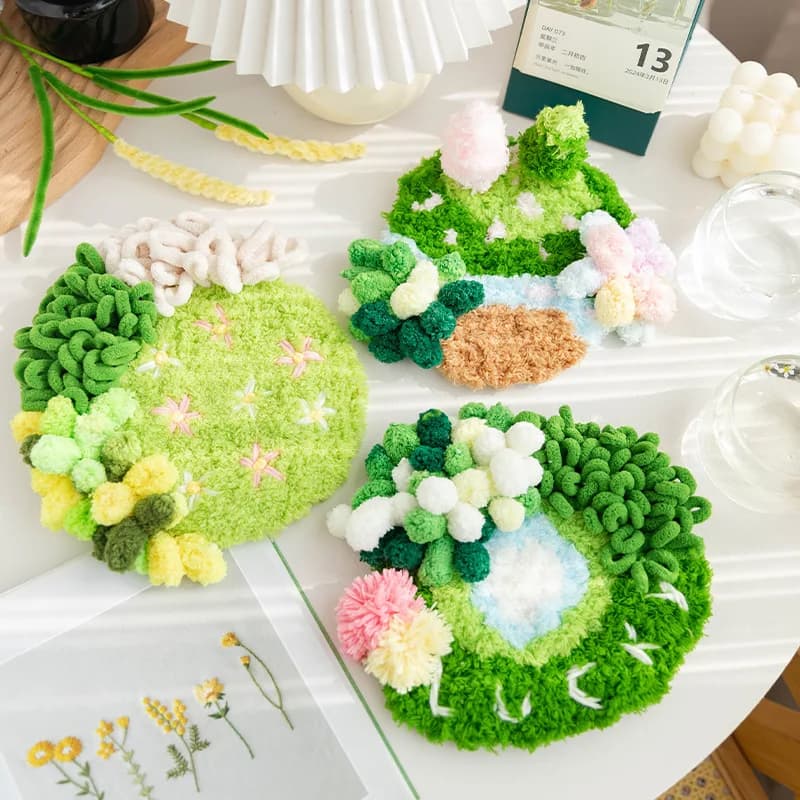 Kit di ganci con chiusura in muschio per adulti Kit per bambini all'uncinetto per principianti Kit estivo per arti e mestieri con ago Set di sottobicchieri per tappeti in muschio Decorazioni per la casa