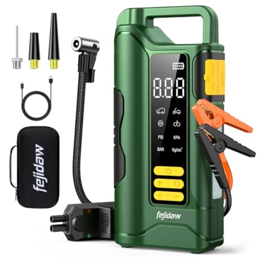 Avviatore di emergenza portatile con compressore d'aria per motori a benzina/diesel da 10 litri, corrente di picco 6000A, batteria al litio da 20000mAh, gonfiaggio a 160PSI