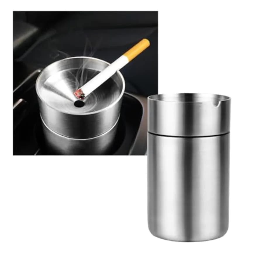 Portable Stainless Steel Auto Ash Tray, Detachable Smokeless Ashtray Trash Can, Universal Car Interior Accessory