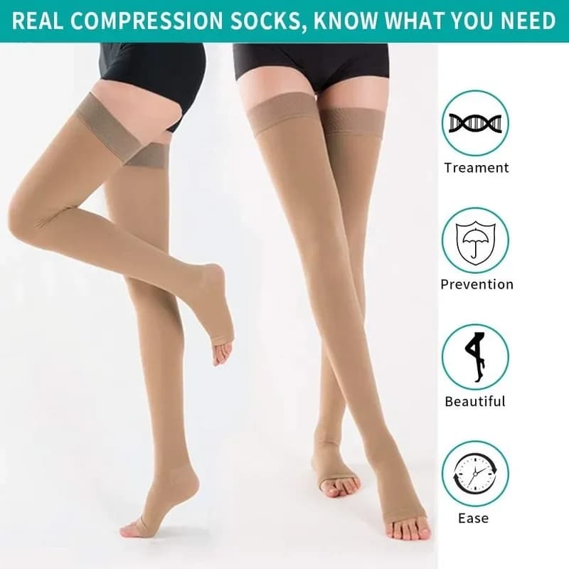 Calze a Compressione Graduata 20-30 mmHg con Fascia in Silicone per Donne, Supporto Rigido per Trattamenti Medici