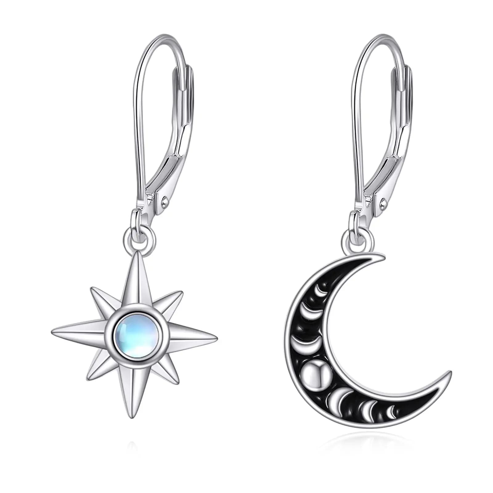 Orecchini pendenti Sole e Luna con pietra opale, gioielli con ciondolo a forma di luna crescente e stella per donna