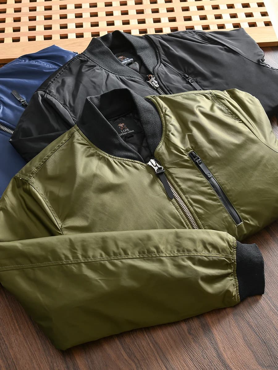 OMD Company Single High Glossy Men's Autumn Winter Casual Baseball Collar Flight Jacket Cotton Outerwear Fashion Urban Style