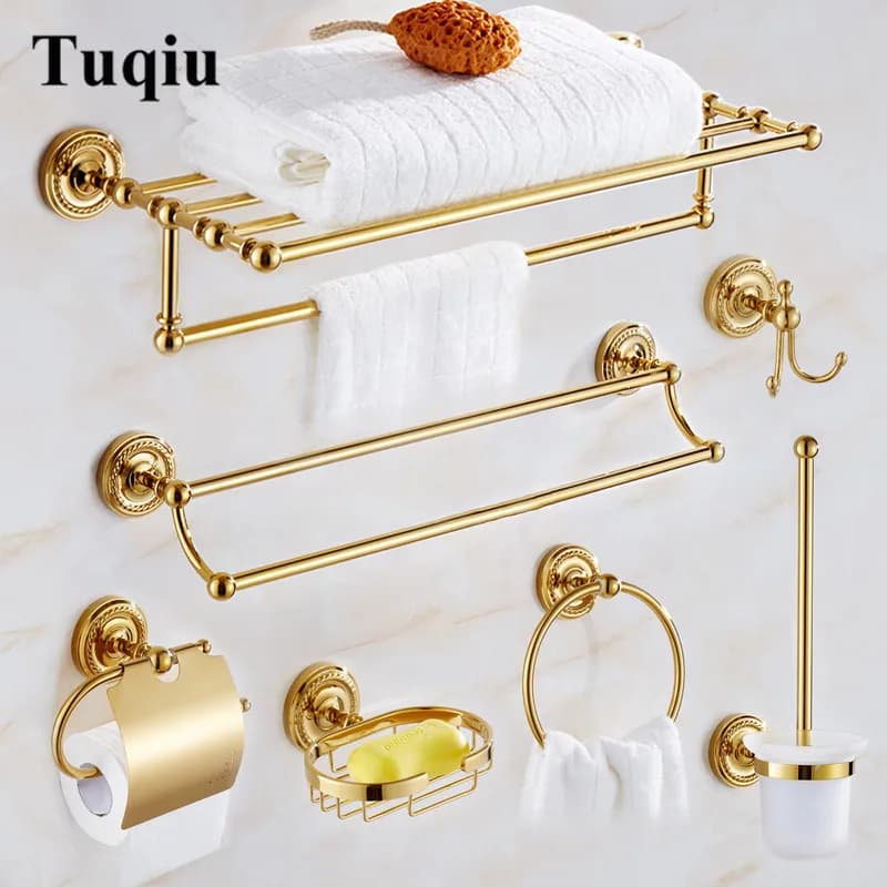 Bathroom Shelf Brass Gold Bath Shelf Bathroom Hardware Towel Rack,Paper holder Toilet Brush Holder,Towel Hanger,Hooks,Towel Ring