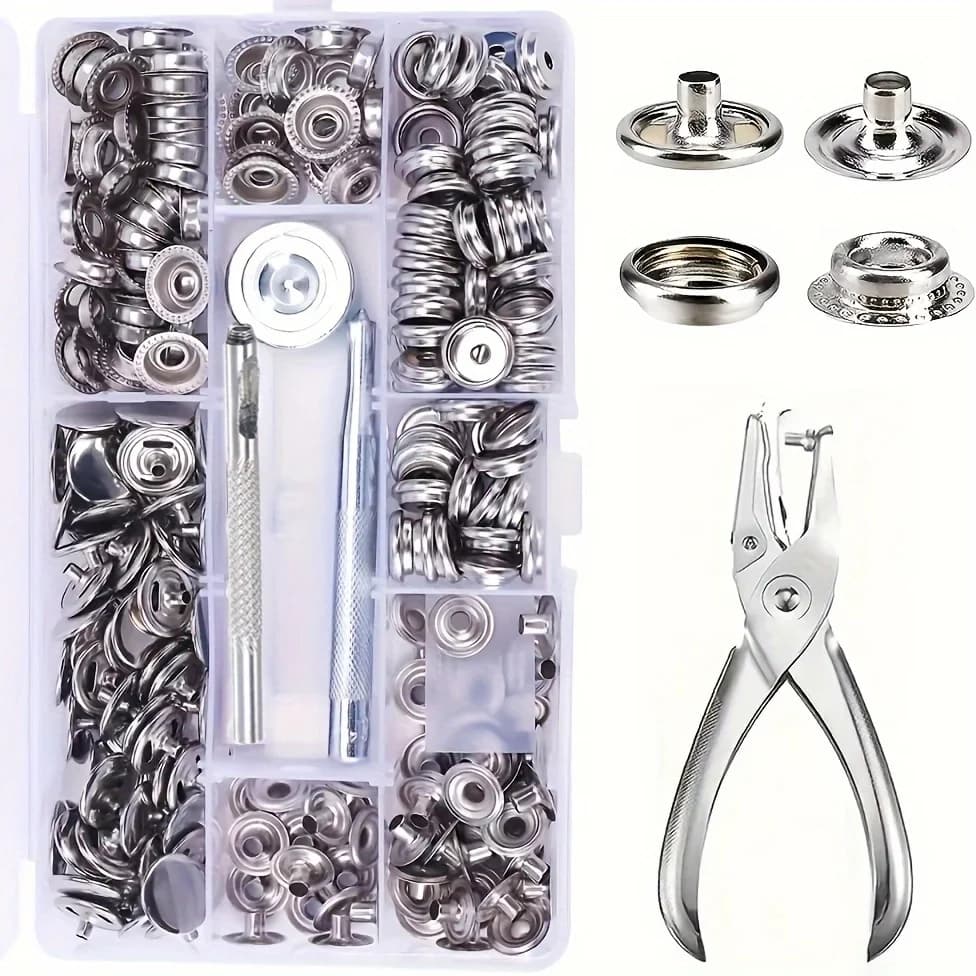 240pcs 15mm Kit a scatto in tela, bottoni automatici in acciaio inossidabile con chiusura a scatto di grado marino per copertura della barca, prodotti in pelle per cucire, tenda