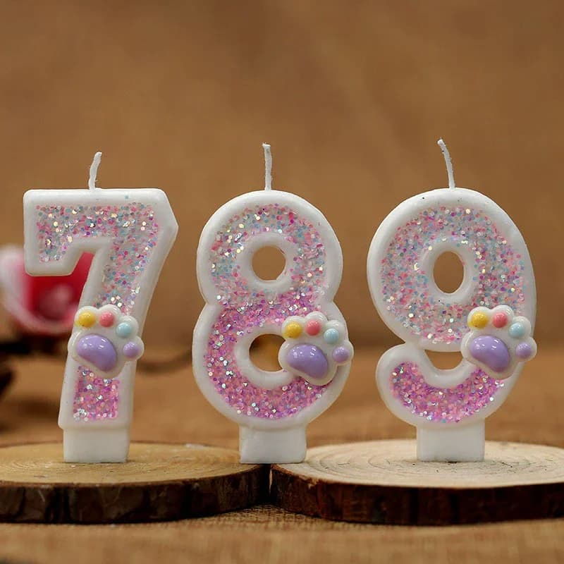 Creativo simpatico gatto zampa torta numero candele di compleanno artiglio rosa tema numero candele cake topper decorazione torta festa di compleanno