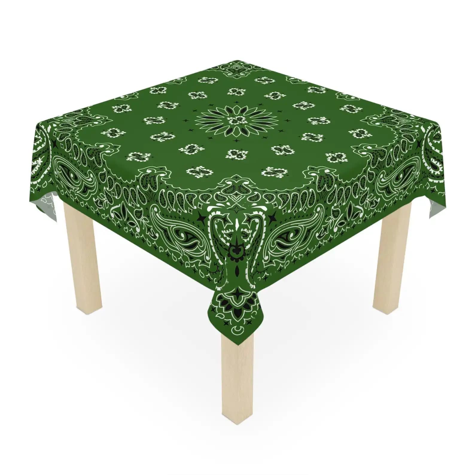 Green Bandana Mahjong Square Tablecloth - Coastal Cowgirl Game Night Mat for Bunko Keno Dominos Backgammon Decor