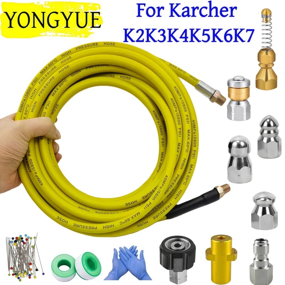 5 ~ 50m Pressure Washer Sewer Jetter Kit, Tubo di pulizia dell'acqua di drenaggio 5800PSI, Ugello di pulizia delle condotte, Per Karcher K2K3K4K5K6K7
