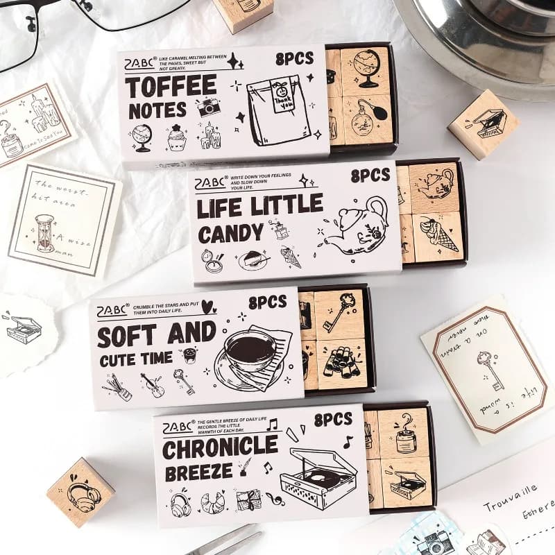 8pcs Kawaii Wooden Stamps Set for Kids Cute Handmade Stamps Funny Sweet Stamps DIY Decor Journaling Scrapbook Kit Kids Gift