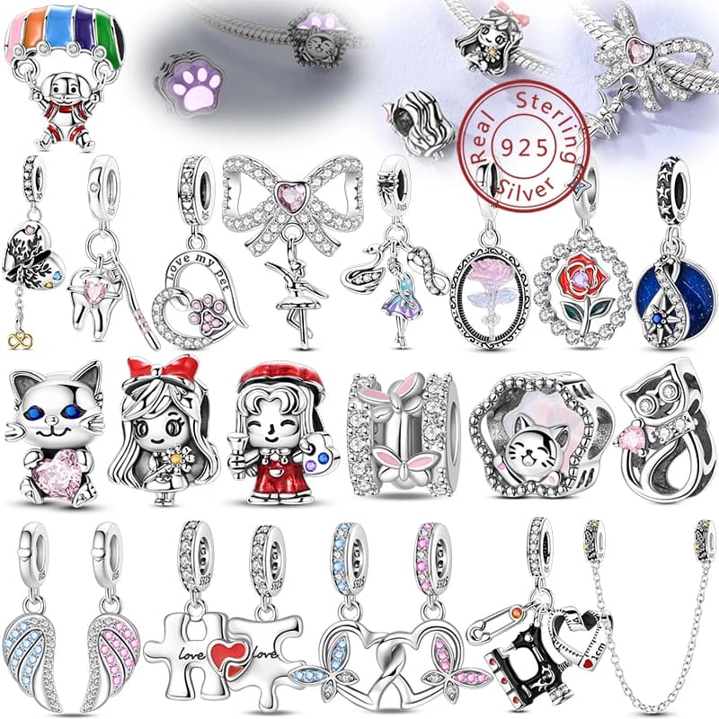 Romantico 100% 925 Sterling Silver Balletto Rosa Gattino Ragazza Puzzle Tarocchi Artigli Misura 3mm Braccialetti FAI DA TE Fine Compleanno Creazione di gioielli