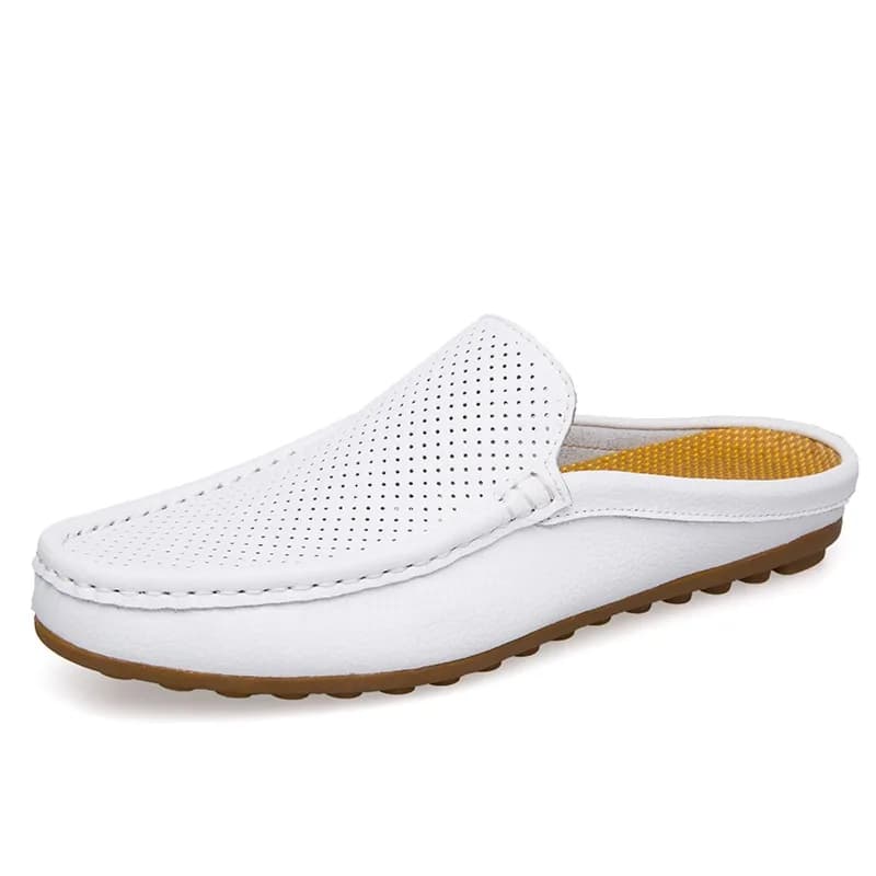 Italian Men Slippers Genuine Leather Loafers Moccasins Outdoor Non-slip Black Casual Slides Summer Spring Fashion Shoes