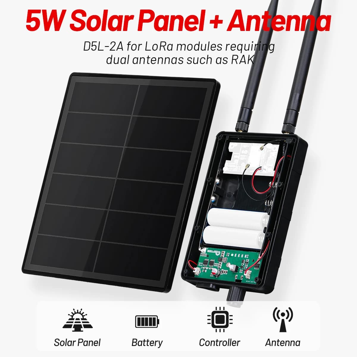Pannello Solare Impermeabile D5 da 5W con Controller di Batteria per LoRaWAN DIY RAK LoRa Compatibile con Meshtastic Solar Lora Meshcore Repeater