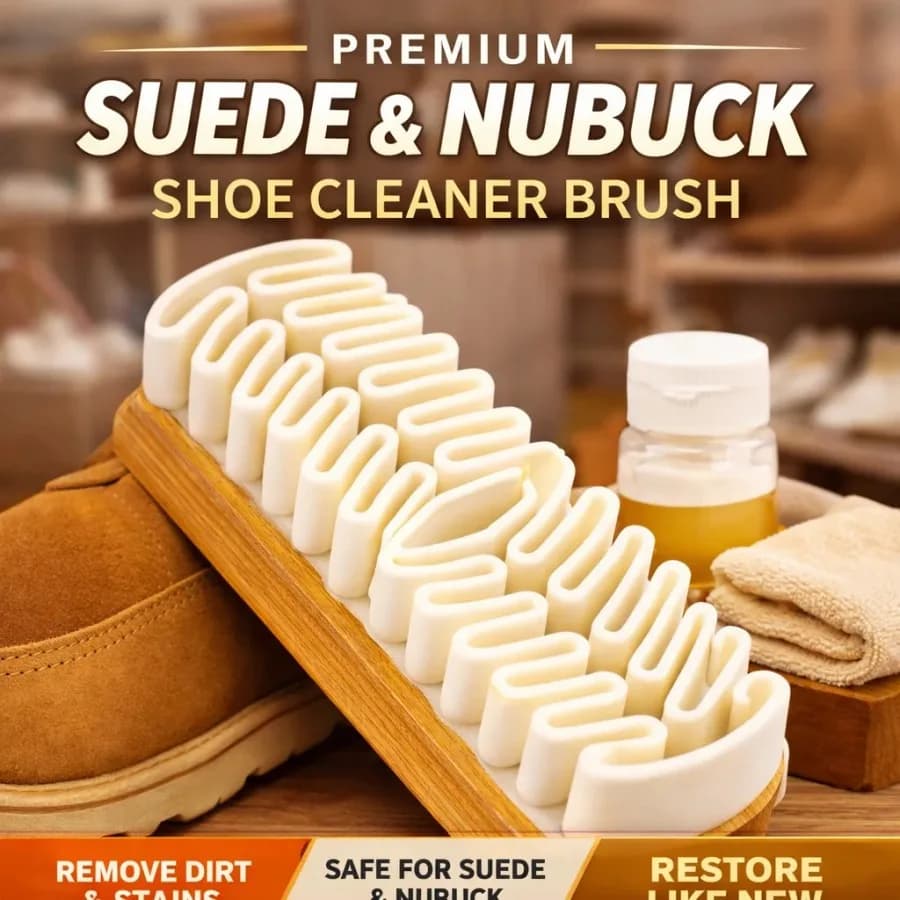 Spazzola per Scarpe Moderna in Legno Arancione e Silicone, Leggera 49g, per Pulizia Precisa di Pelle Scamosciata e Nubuck