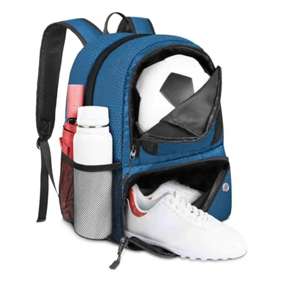 Football backpack with ball holder, water resistant sports bag, suitable for basketball, volleyball, football