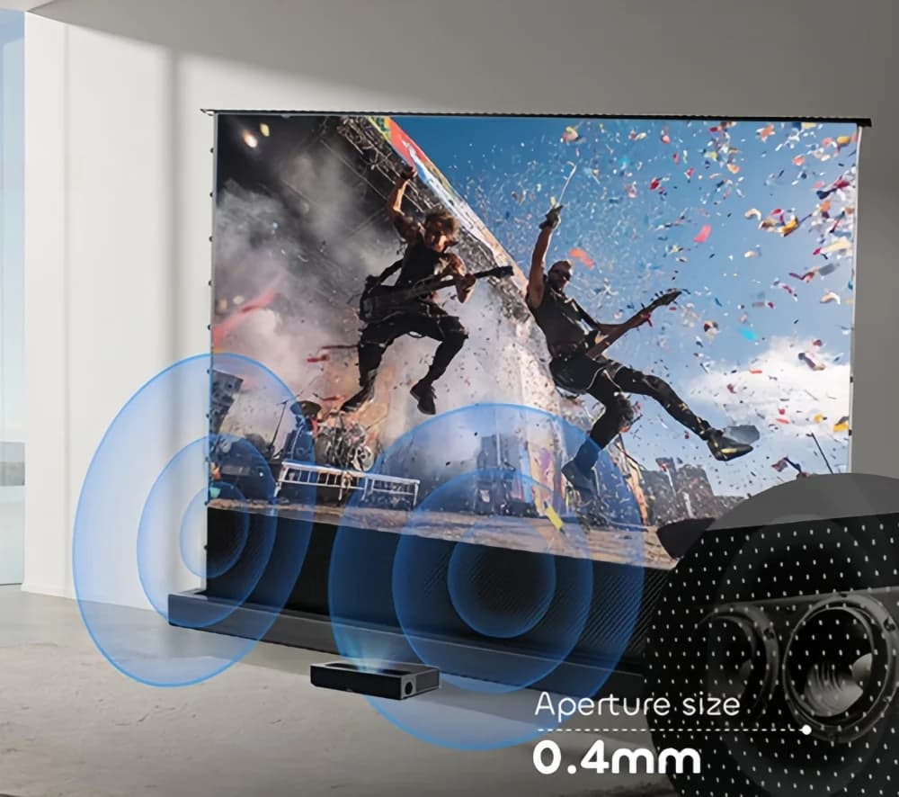UST ALR Motorized Floor Rising Projector Screen with Ambient Light Rejecting Sound Perforated Acoustic Transparency