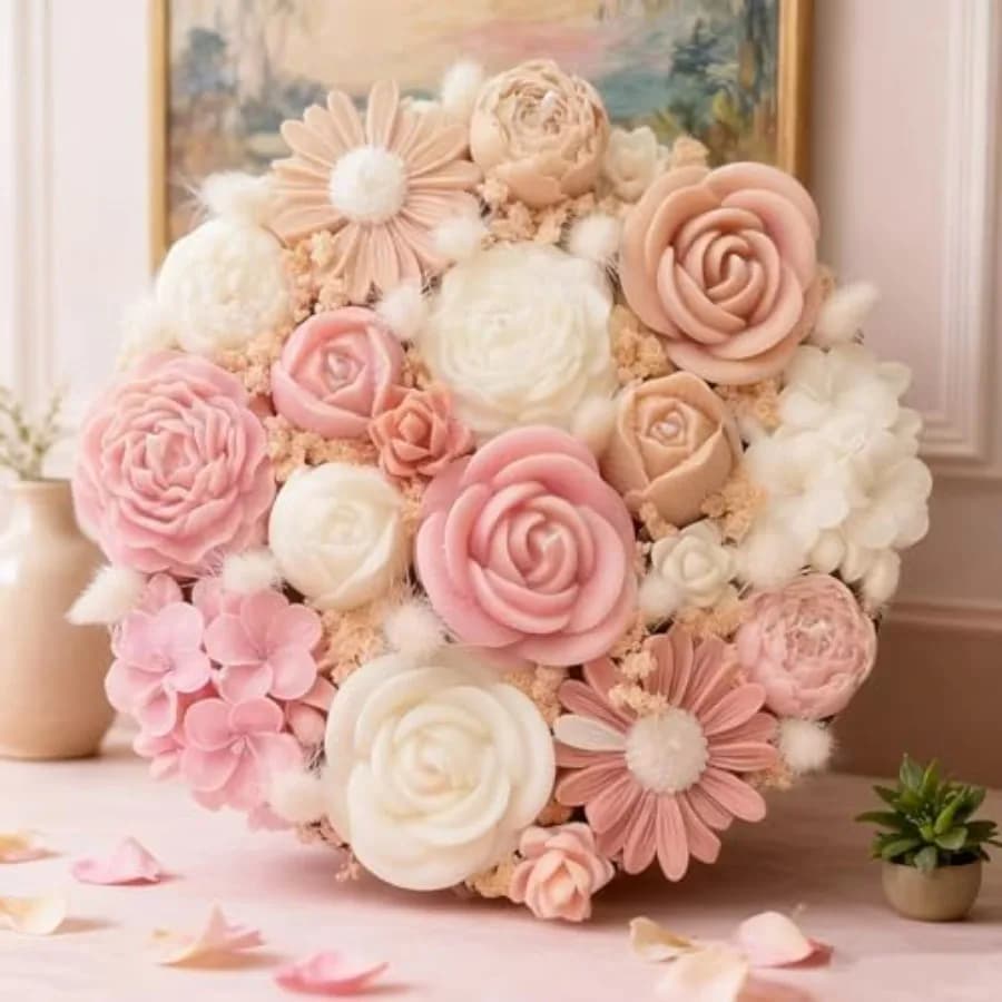 Set di 5 Stampi in Silicone Serie Floreale per Candele con Boccioli di Rosa, Peonia, Margherita e Fiori di Melo per Candele Fai-da-Te, Resina e Sapone Fatti in Casa