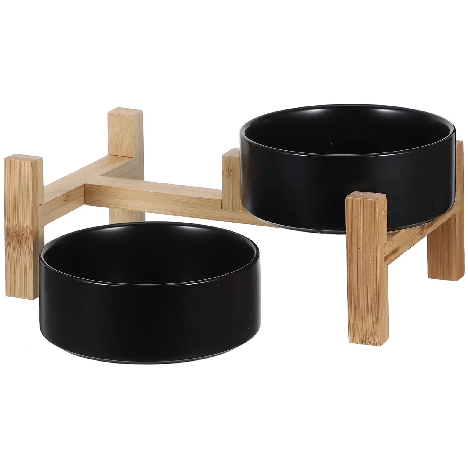 Ceramic Dog Bowls Raised Stand Set 400Ml 14Oz Elevated Feeding Station Non-Slip Dish Small Medium Pets Food Water Bowls