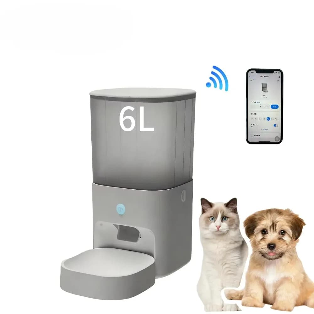 Dispenser Automatico di Cibo per Animali da 6L con Funzione Wi-Fi, Ciotola Intelligente per Gatti e Cani