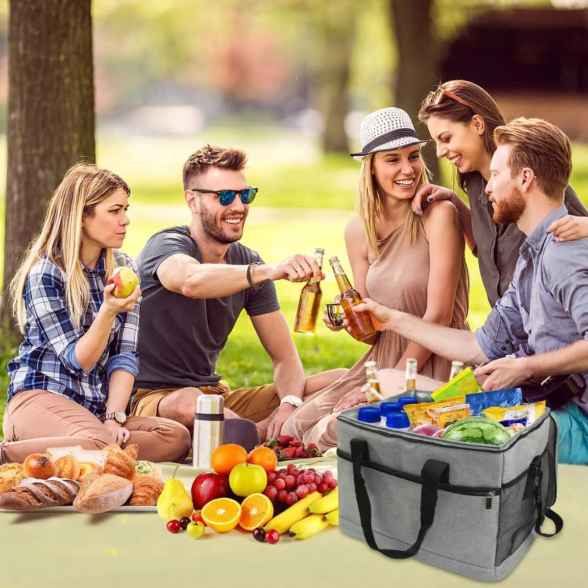 Sports Cool Boxes for Food,33 Liters Foldable Picnic Cooler Bag 1 Shoulder Handbag, Large Portable Picnic/Travel/Office