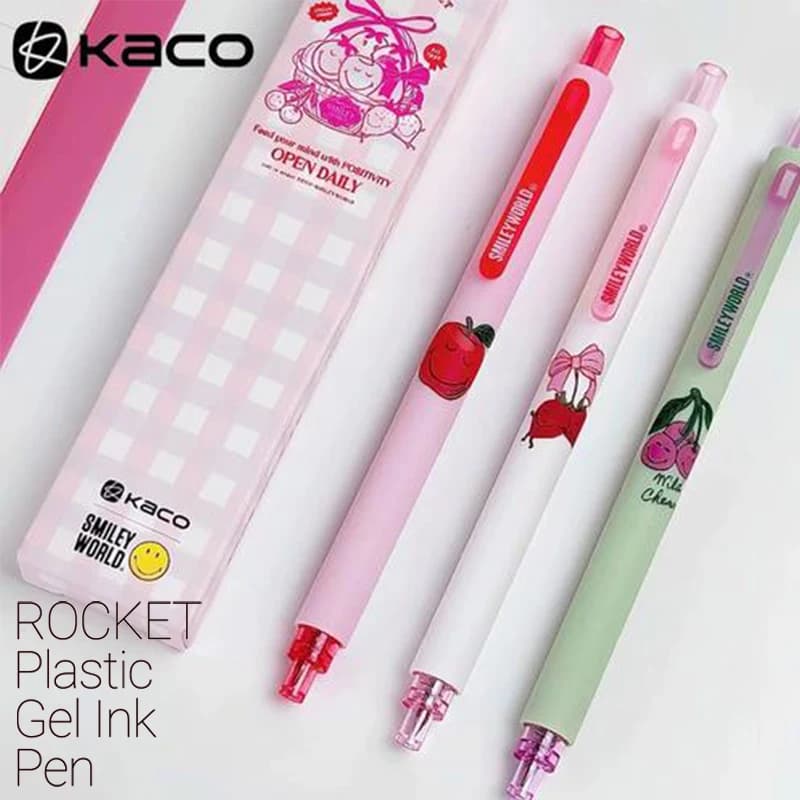 3 pezzi KACO Smiley Set di penne gel Happy Fruit Comfort Grip Scrittura a bassa gravità Penne per chiarezza Simpatico materiale scolastico positivo per ufficio
