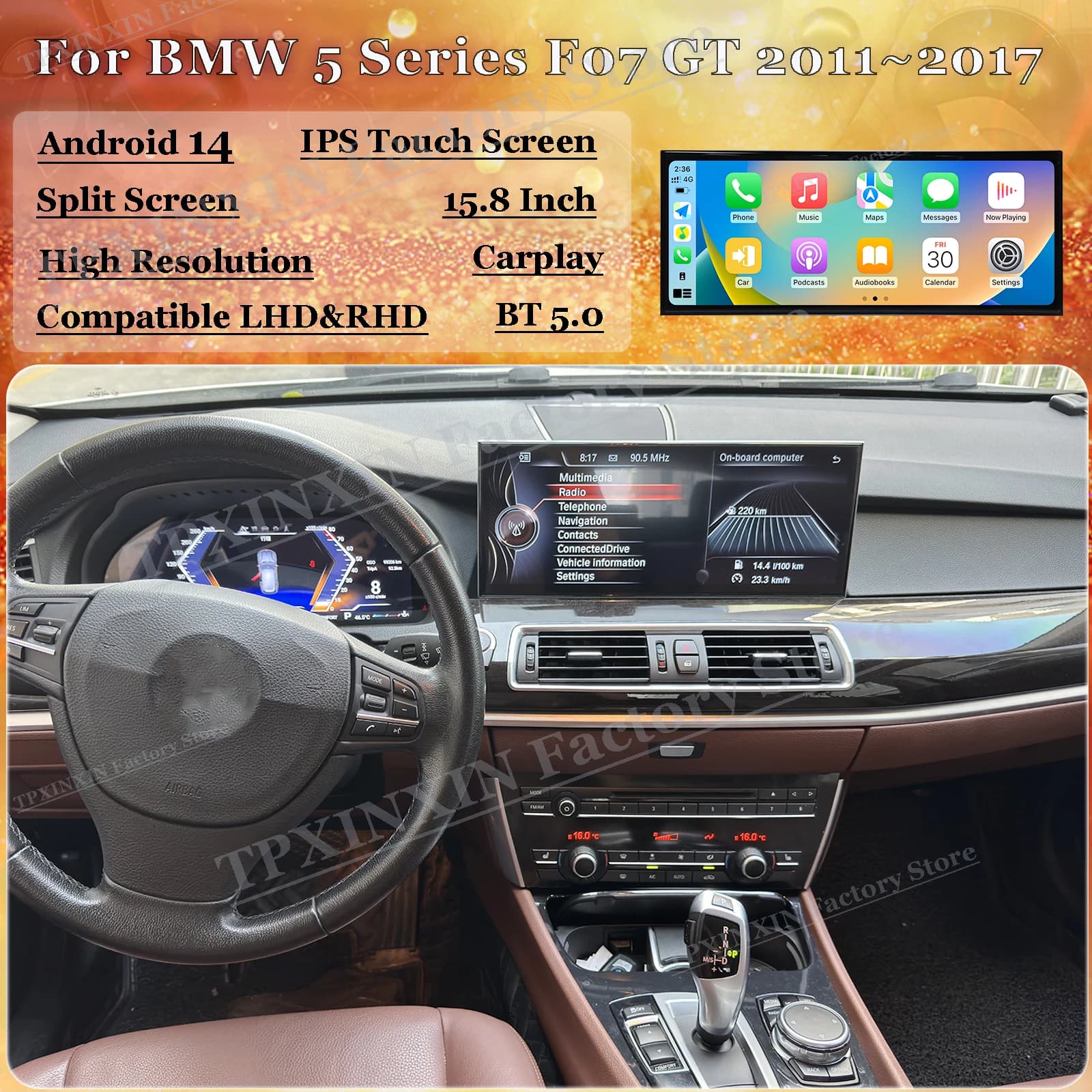 15.8'' 8 Core Android Multimedia For BMW 5 Series 2009~2017 GPS Navigation Car Radio Stereo Receiver Head Unit Digital Dashboard