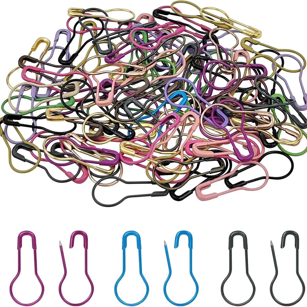 100Pcs Gourd Shaped Pins Metal Safety Pins DIY Clothing Sewing Markers Crochet Hooks Needle Clips Sewing Tools,Color Random