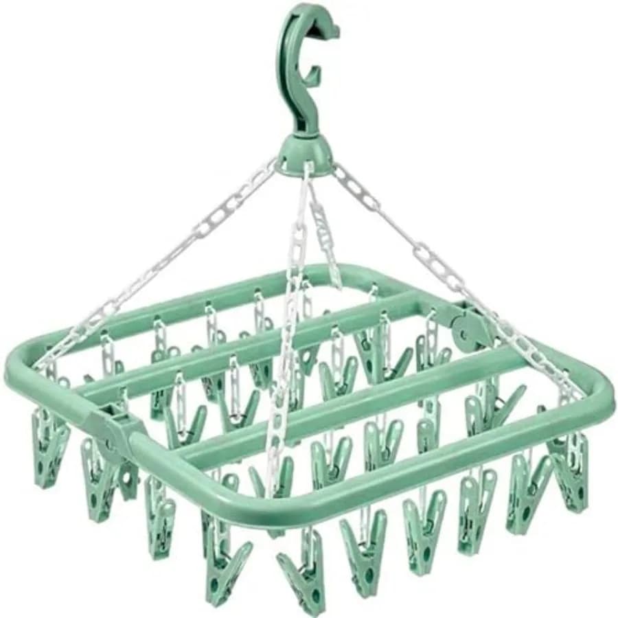 Clothes Drying Hanger with 32 Clips and Drip Foldable Hanging Rack