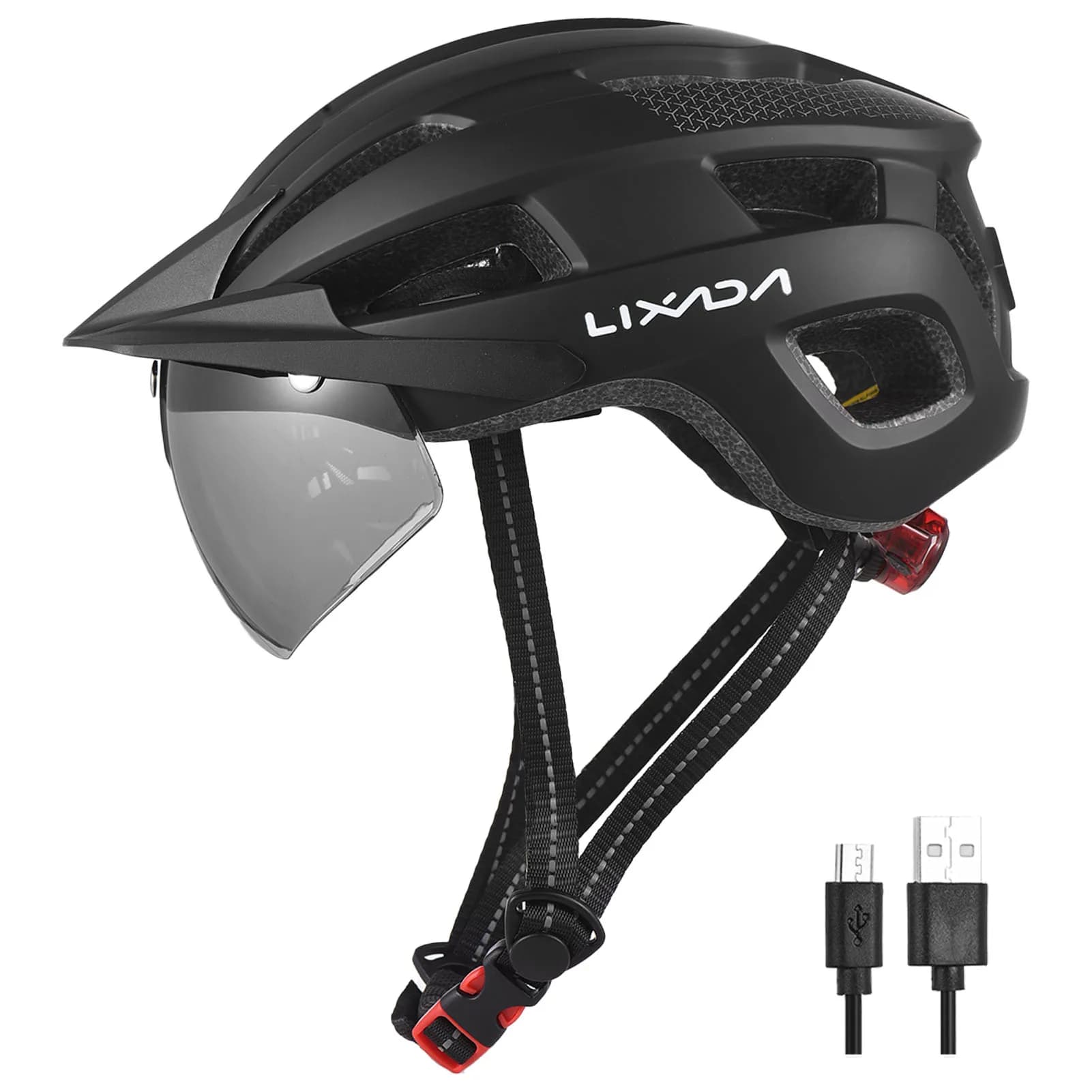 Casco da bici Lixada con parabrezza e visiera parasole fanale posteriore ricaricabile casco da bicicletta regolabile per sicurezza e protezione