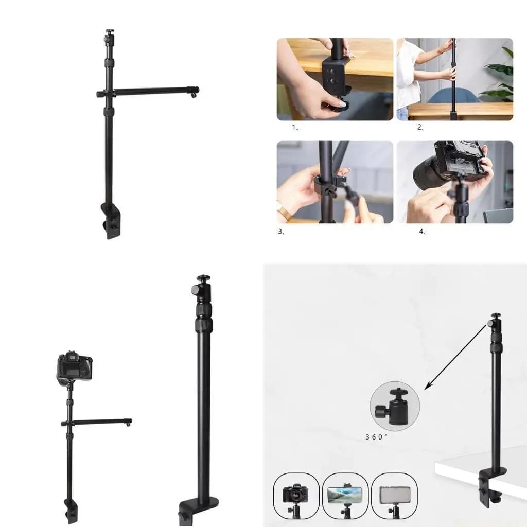 Tablet support with telescopic support for F62C table telephone 360° rotation support for live streaming