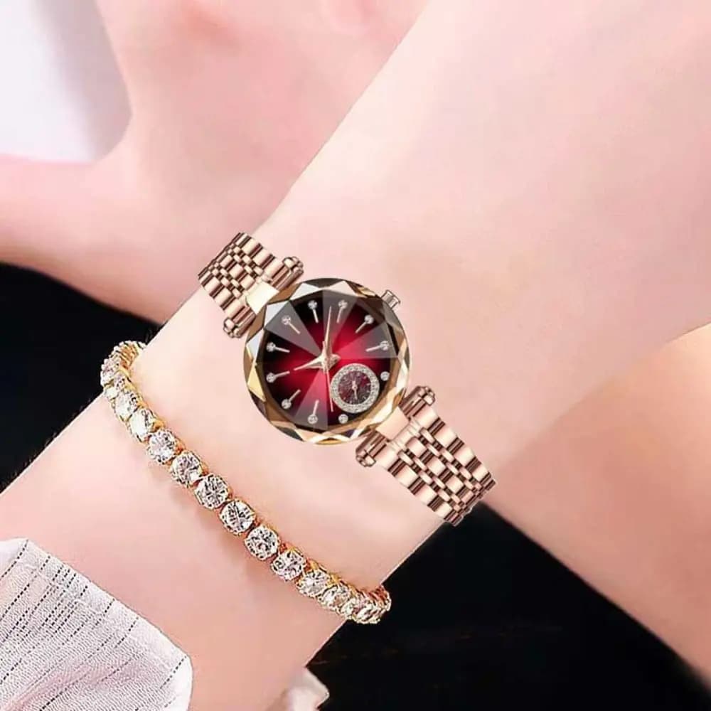 Luxury Women's Wristwatch Exquisite Elegant Rhinestone Quartz Watches Stainless Steel Jewelry Design Watch Bracelet Set