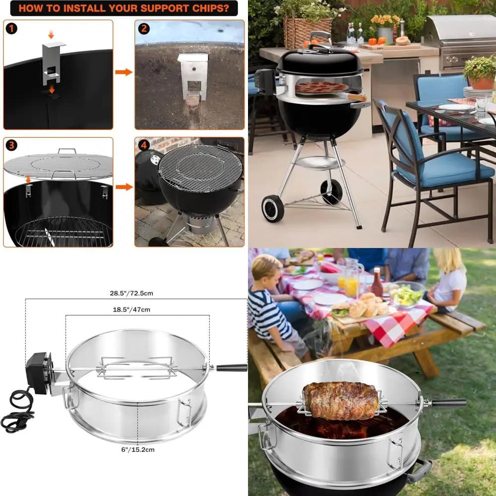 Kit Girarrosto e Pizza Multi-posizione per Griglie Kettle da 18 Pollici - Include Paletta e Pietra