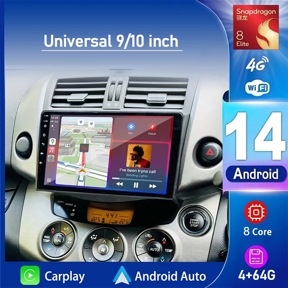 Autoradio Universale 9/10'' 2 Din CPU A18 Android 14 Ricevitore Stereo Multimediale con Carplay per Toyota Hyundai Kia VW NUOVO