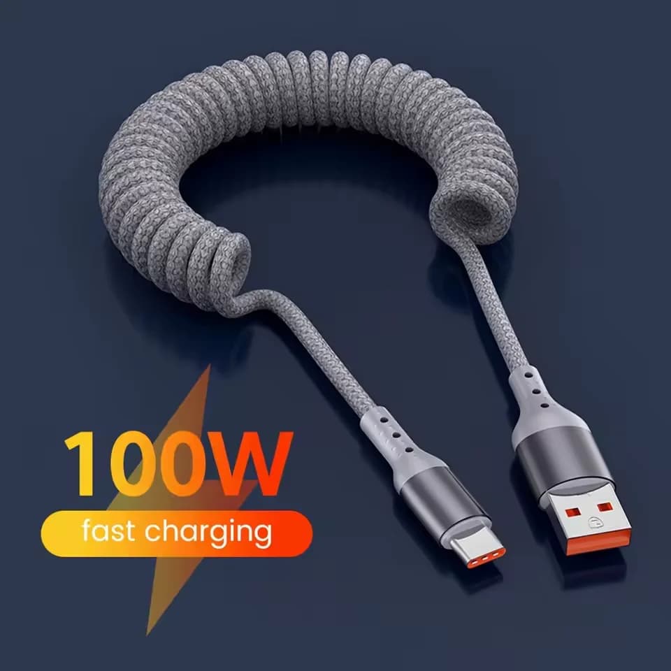 100 W USB Type C Spring Charging Cable for Samsung Huawei Xiaomi 60 W Type C Data Cable for iPhone 15 One Plus USB C Cable