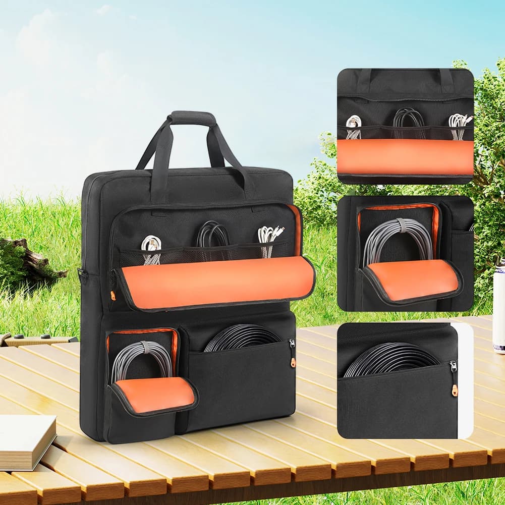 Padded Travel Solar Panel Organizer Large Capacity Solar Board Protective Handbag Multi-Pocket for Jackery SolarSaga 100W 200W