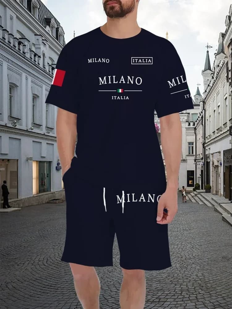 Nuovi Pantaloncini Casual da Uomo Neri con Grafica Milano Italia, Stile Y2K Oversize, Adatti per Uso Quotidiano e Allenamento