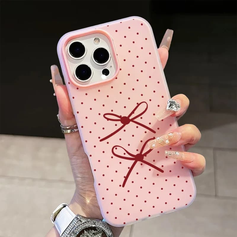 Splendida custodia per telefono con motivo a pois rossi e fiocco per Samsung Galaxy S26 S25 S24 S23 Ultra S22 Plus A57 A56 A55 A54 A34 A36 A35 Funda