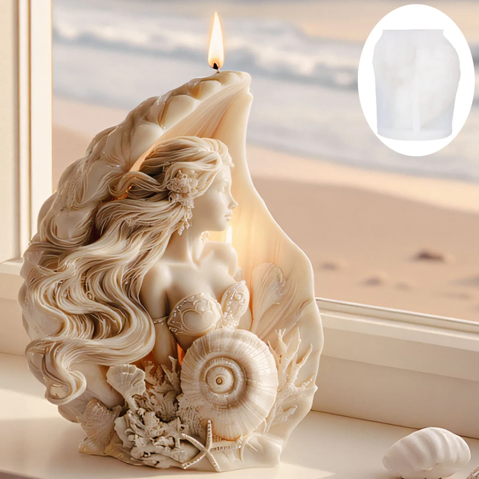 Stampo in Silicone 3D Ocean Fairy - Stampo per Candele Aromatiche e Figurine in Gesso Fai-da-Te per Decorazioni Mitologiche per la Casa